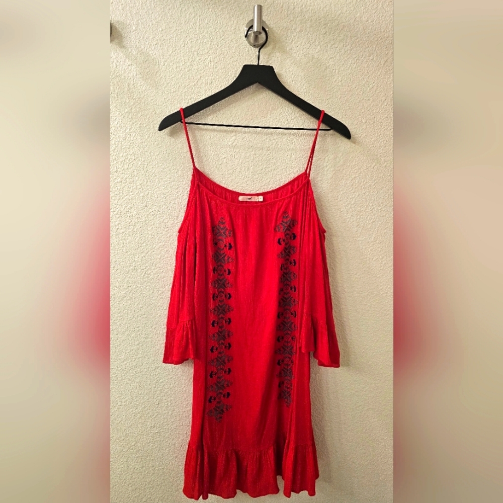 EBW Elegant Red Dress with Black Floral Design